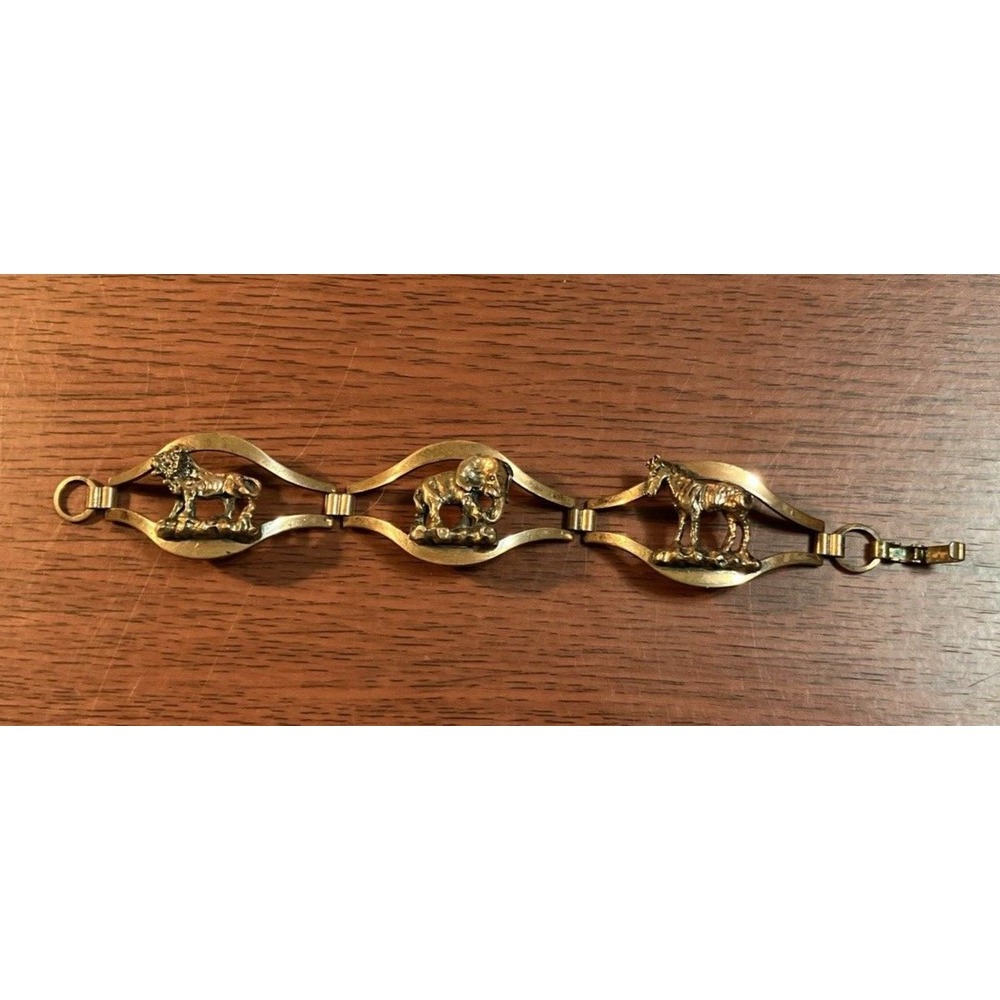 Vintage AFRICAN ZOO ANIMALS 3-Piece Copper Bracelet 7"